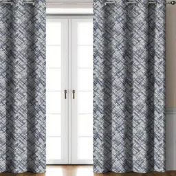 Aura Navy Blue & Grey 2 Pieces Printed Room Darkening Door Curtain-picture-25