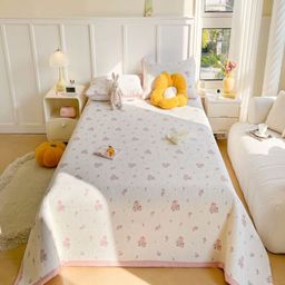 JC HOME Pink & White 3 Pieces Floral Printed Bed Covers Set-image-48