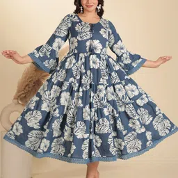 Aramya Floral Printed Keyhole Neck A Line Pure Cotton Ethnic Dress-picture-11