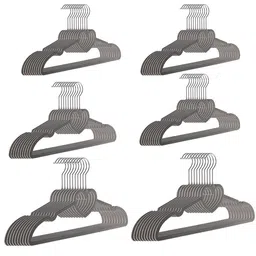 Kuber Industries 60Pcs Grey Velvet ClothHangers-41