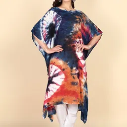 PinkTribe Tie & Dyed Notch Neck Flared Sleeves Kaftan Kurta-picture-26