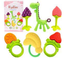 Kritiu 6 Pack Green & Red Fruit Shape BabyTeether-17
