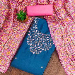 Peachmode Floral Embroidered Thread Work Unstitched Dress Material-image-21