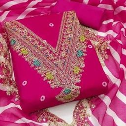 BlissFlair Floral Embroidered Sequinned Chanderi Cotton Unstitched Dress Material-picture-58