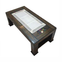 MONKDECOR Cream Self Design Lace Border Center Table Runner-51