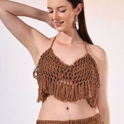 Velvery Halter Neck Cotton Crochet Bralette Crop Top-image-95