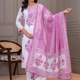 KALINI Women Ethnic Motifs Printed Pure Cotton Kurta with Palazzo & Dupatta-14