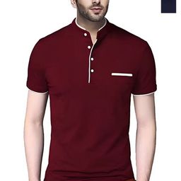 REYA Pack Of 2 Mandarin Collar Short Sleeves Cotton T-shirts-image-12
