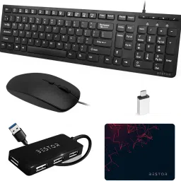 Bestor Set of 5 Combo,USB Wired Keyboard,Wire Mouse,Mouse Pad,typeC converter,4port HUB Combo Set-3
