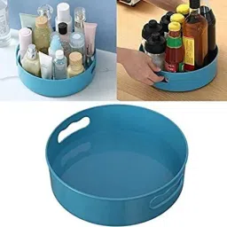 Plastic 360° Rotating Kitchen Organizer Tray Multi-Purpose Revolving tray (Blue) Storage Basket-15