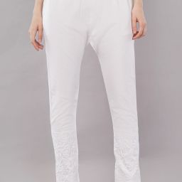 Women Regular Fit White Pure Cotton Trousers-image-5