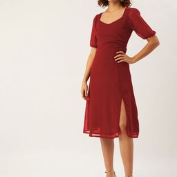 ANVI Be Yourself Maroon Sweetheart Neck Wrap Dress-image-89