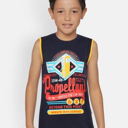 dongli Boys Navy Blue Printed Round Neck T-shirt-image-47