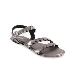 Metro Women Gunmetal-Toned Solid Open Toe Flats-image-54