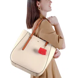 HIE Women Solid Structured Shopper Bag with Shoulder and Hand Bag Straps-picture-35
