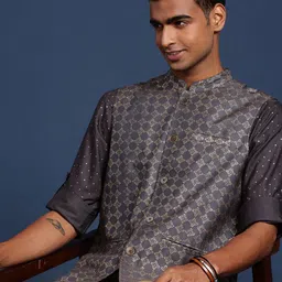 Taavi Rogan Band Collar Nehru Jacket-image-85