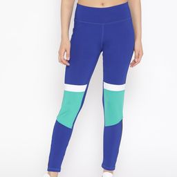 Reebok Women Blue & Green Training Work Out Meet You There Paneled Tights-image-0