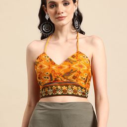 Molcha Printed Halter Neck Padded Saree Blouse-image-65