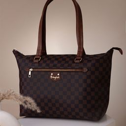 Berrylush Checked PU Structured Tote Bag with-0