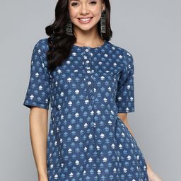 HERE&NOW Ethnic Motifs Printed Thread Work Pure Cotton Kurti-image-44