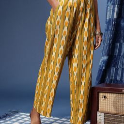 Taavi Women Printed Straight Fit Pleated Ikat Trousers-image-39