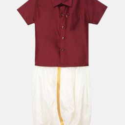 Thangamagan Boys Maroon Solid Panjagajam & Shirt Set-47