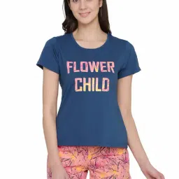 Clovia Navy & Peach Printed Top & Shorts Set-picture-8