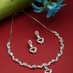 Zeneme Rhodium Plated AD Studded Jewellery Set-image-44