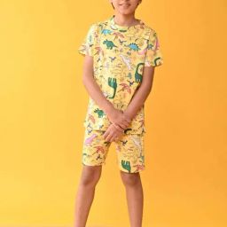 Anthrilo Kids Yellow Cotton Printed T-Shirt & Short-picture-34