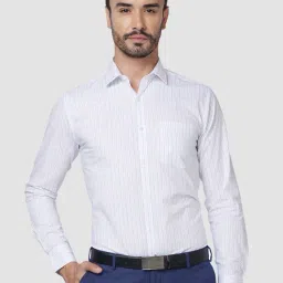 Park Avenue Blue & White Slim Fit Striped Shirt-picture-2