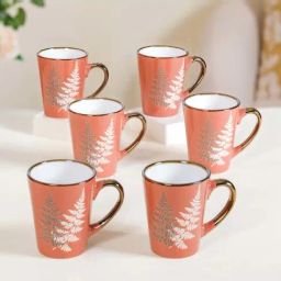 Nestasia Leaf Pattern Non-Slip Orange Ceramic Coffee Mugs Set Of 6 350ml-14