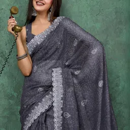 NIDHARSHANA SAREES Batik Embroidered Pure Cotton Banarasi Saree-image-37