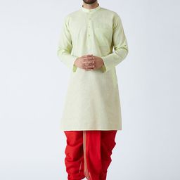 SOJANYA Men Lime Green & Red Solid Kurta with Dhoti Pants-picture-15