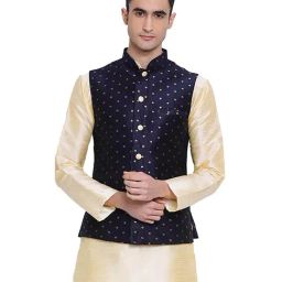 Sanwara Blue Printed Nehru Jacket-image-64