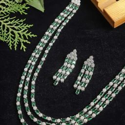 Zeneme Rhodium Plated American Diamond Studded Jewellery Set-37