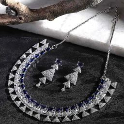 Zeneme Brass AD Contemporary Necklace and Earrings Set-image-57
