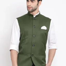 VASTRAMAY Green Straight Fit Nehru Jacket-picture-19