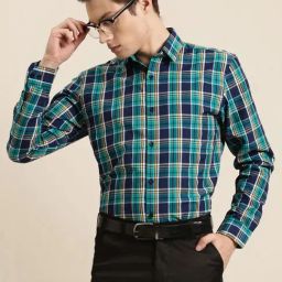 Sojanya Green Cotton Regular Fit Checks Shirt-image-20