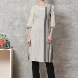 Rangriti Beige Striped Straight Kurta-image-11
