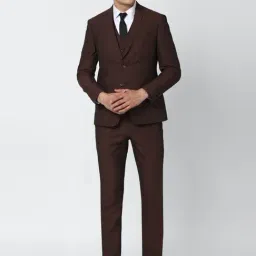Van Heusen Maroon Skinny Fit Self Pattern Three Piece Suit-image-44