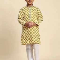 Pro-Ethic Style Developer Boys Yellow & White Embroidered Full Sleeves Kurta with Pyjamas-2