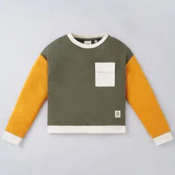 Ed-a-Mamma Kids Olive Green & Yellow Cotton Color Block Full Sleeves Sweatshirt-image-33