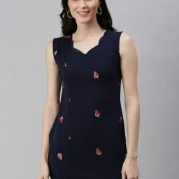 SHOWOFF Navy Polyester Embroidery Bodycon Dress-image-18