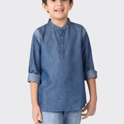 Fabindia Kids Blue Cotton Regular Fit Full Sleeves Kurta-image-49