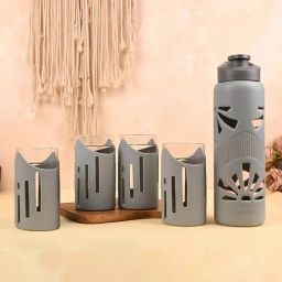 Glasafe Slate Grey Borosilicate Bottle with 4 Drinking Glasses-35