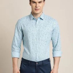 Turtle Light Blue Cotton Linen Slim Fit Printed Shirt-picture-14