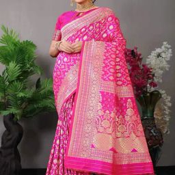 SHUBHKALA Pink Silk Woven Saree With Unstitched Blouse-image-37