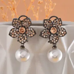 Voylla Silver Sparkling Elegance Radiant Floral American Diamond Stud Earrings-picture-33