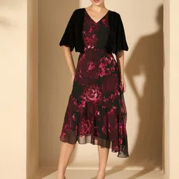 Antheaa Women Floral Printed Layered Fit - Flare Midi Dress-picture-11
