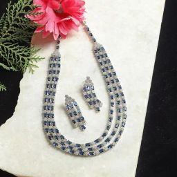 Zeneme Rhodium Plated AD Stone Studded Layered Jewellery Set-44